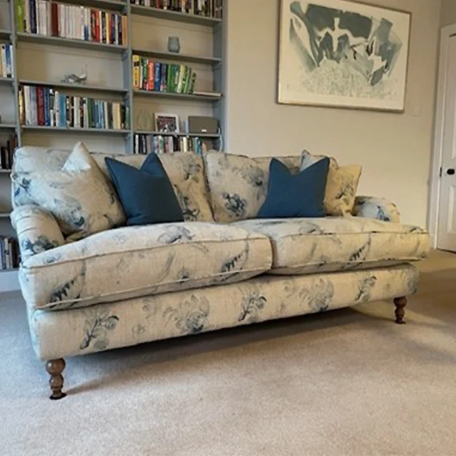 Alwinton 3 Seater Sofa in Floral Linen Lela Mystery Indigo